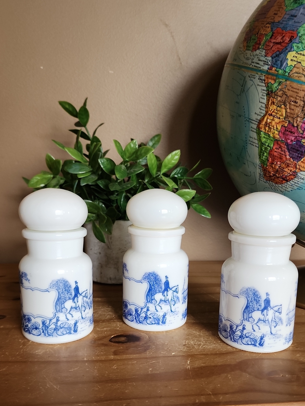 Vintage Belgium Milk Glass Apothecary Jars Bubble Top